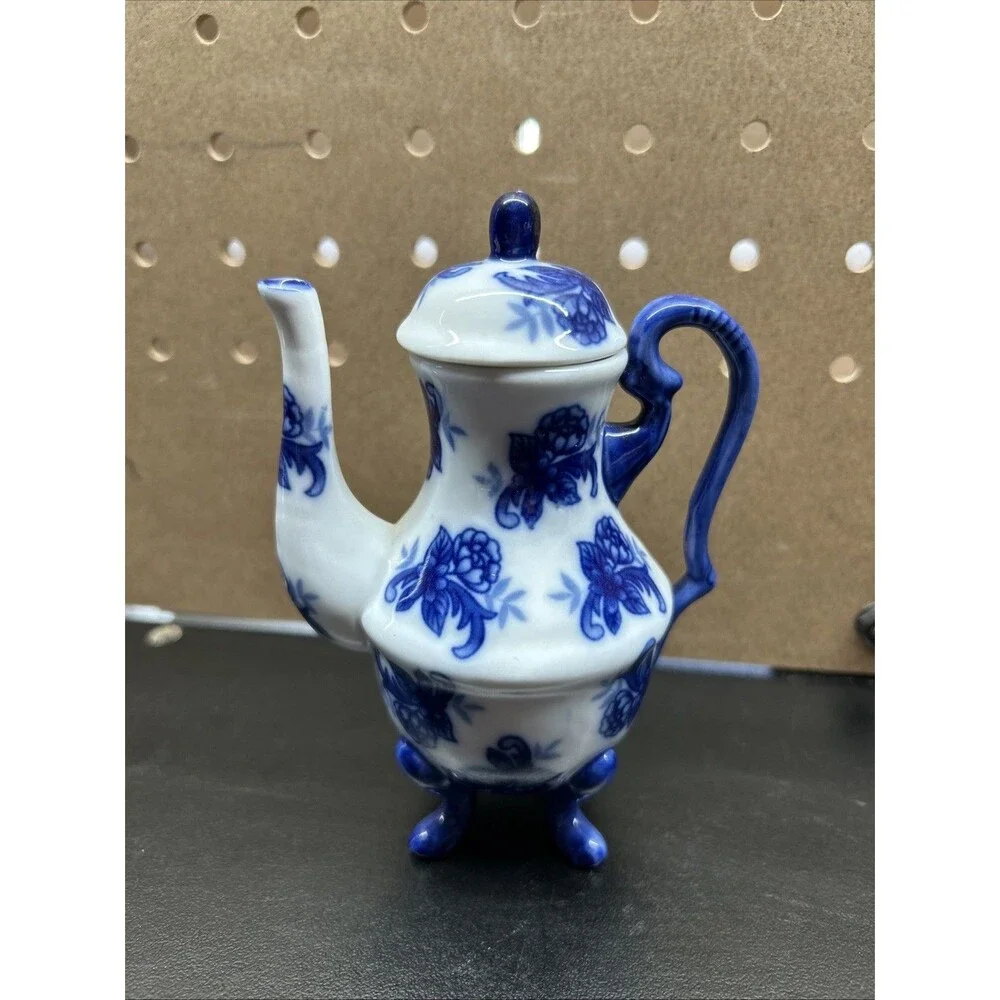 Miniature Blue & White Chinoiserie Porcelain Tea Set w/ Platter